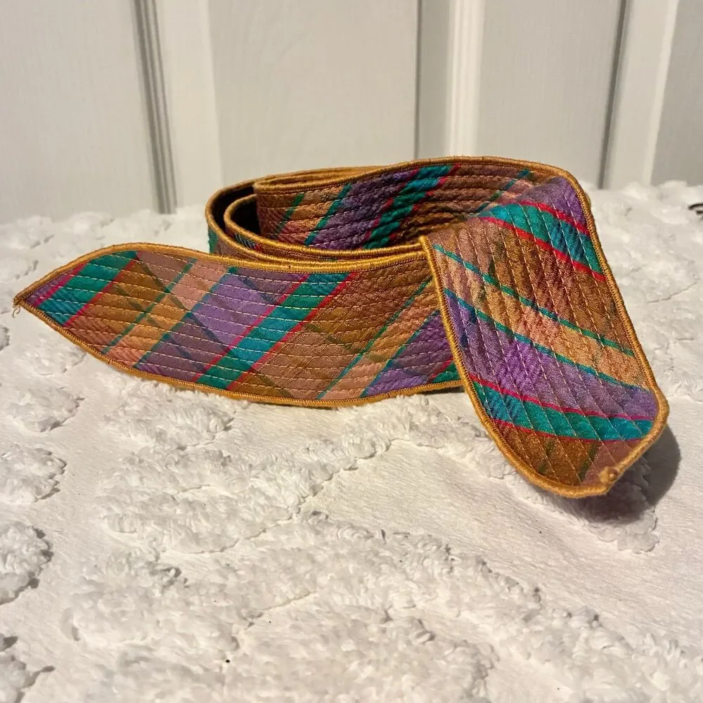 Multicolor Double Sided Fabric Waist Belt Adjustable Fit Purple Teal Gold Belt